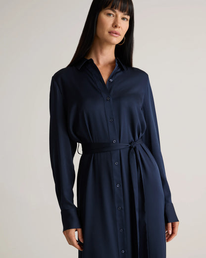 Washable Stretch Silk Maxi Shirt Dress - XS / Moonstone Blue