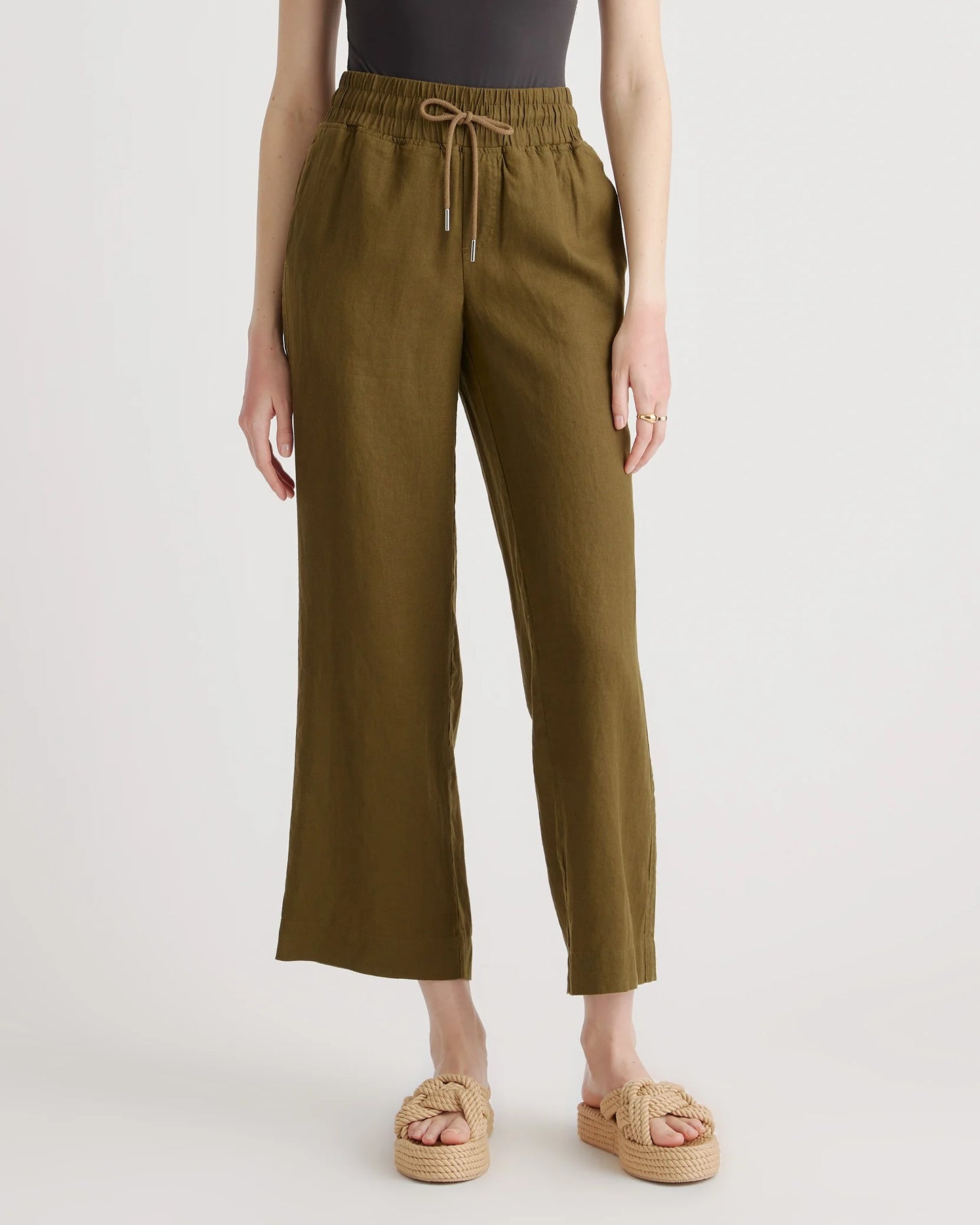 100% European Linen Wide Leg Pants - XS / Bayberry Olive