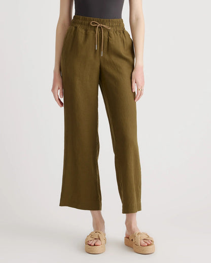 100% European Linen Wide Leg Pants - XS / Bayberry Olive