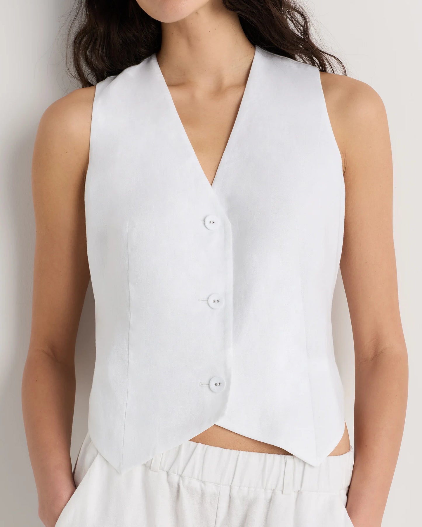 100% European Linen Vest - XS / Blue Pinstripe