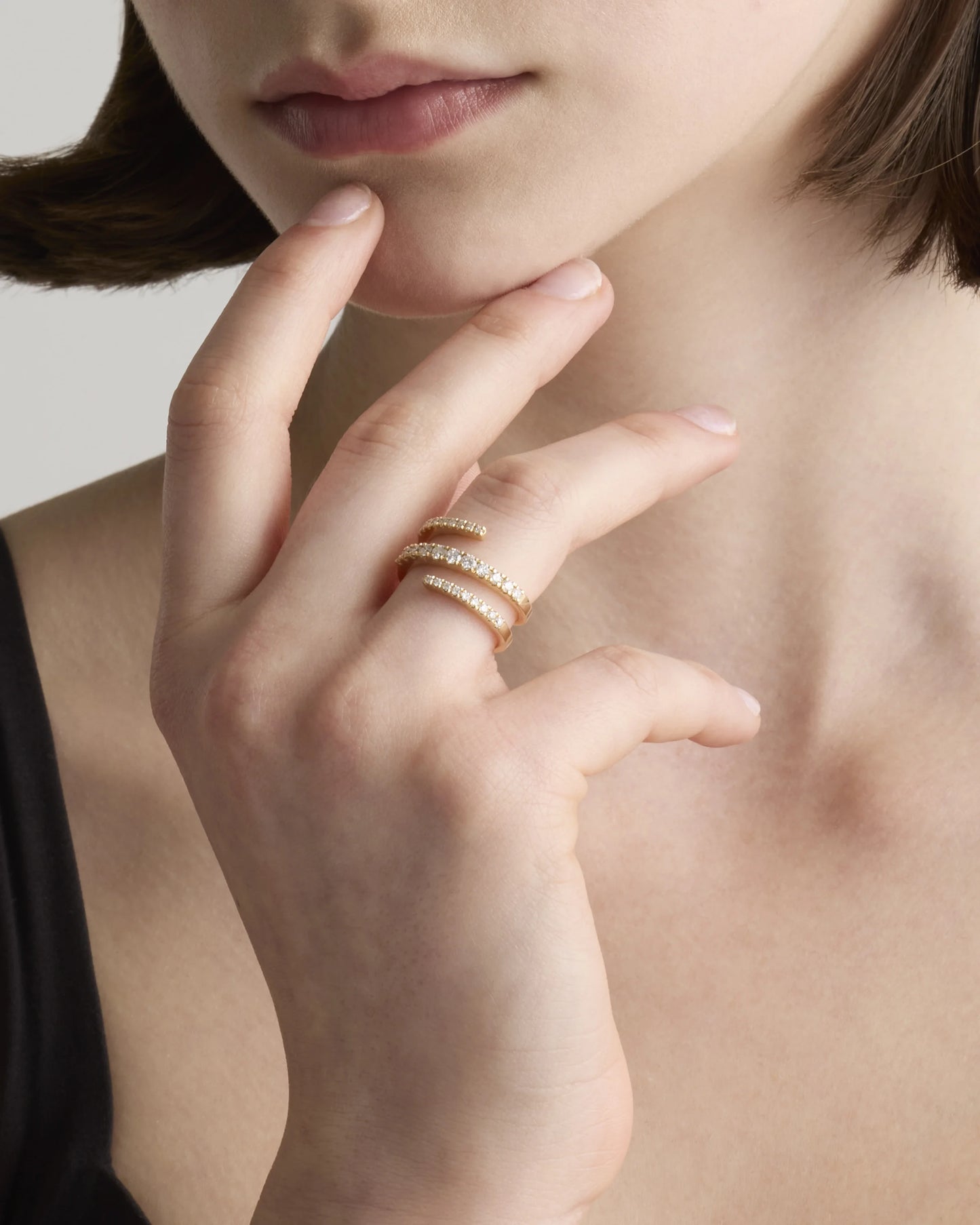 14K Gold Diamond Spiral Ring - 5 / Yellow Gold