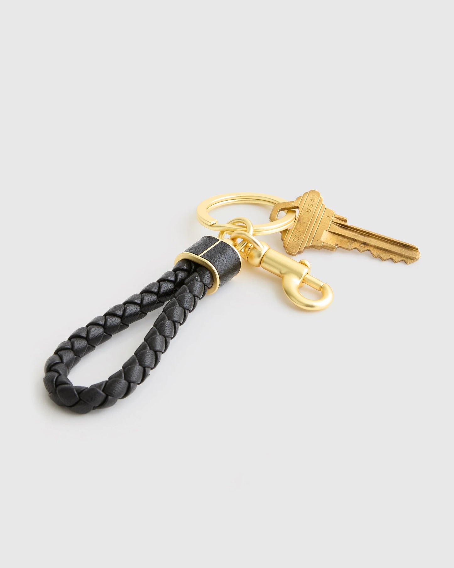 Italian Leather Braided Key Ring (2-Pack) - One Size / Black/Gold