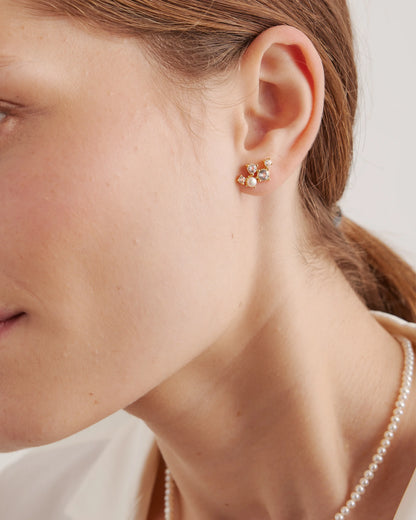 Mini Topaz Pearl Sparkle Climber Earrings - One Size / Gold Vermeil