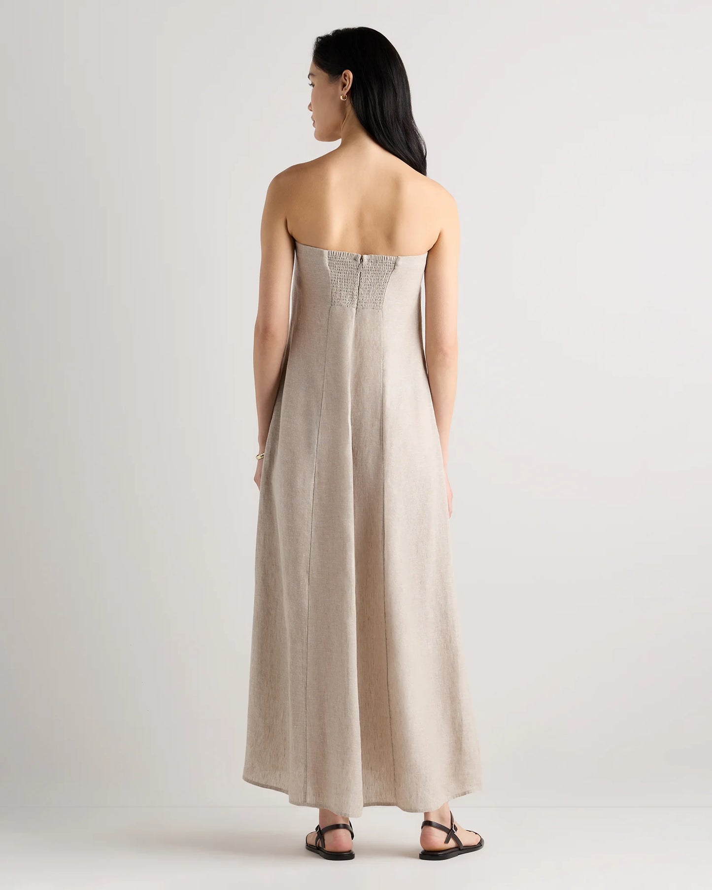 100% European Linen Strapless Maxi Dress - XS / Brick Red Heirloom Floral