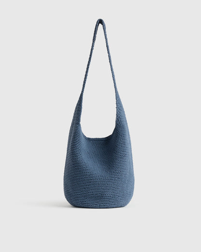 Hand Crochet Hobo Shoulder Bag - One Size / Black