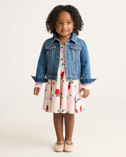 Organic Cotton Long Sleeve Skater Dress - 2T / Red Poppy Garden