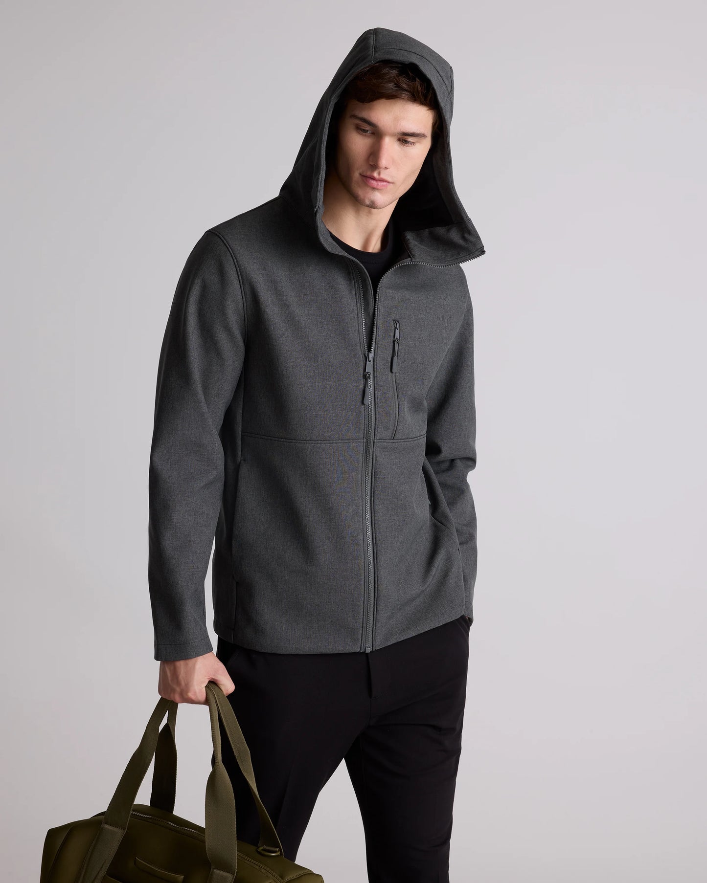 Softshell Fleece-Lined Full-Zip Hooded Jacket - XS / Heather Shady Charcoal