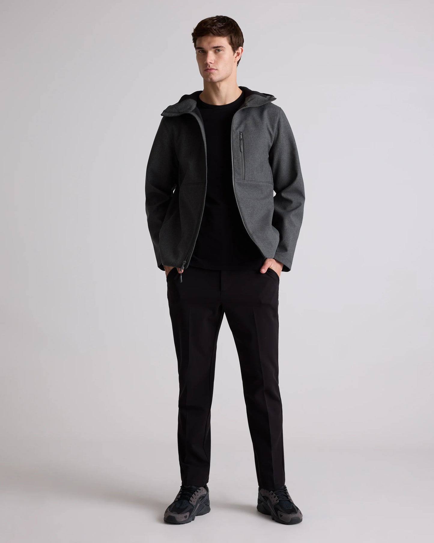 Softshell Fleece-Lined Full-Zip Hooded Jacket - XS / Heather Shady Charcoal