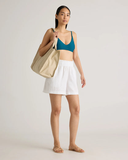 100% European Linen High Waisted Shorts - XS / Sky Blue Mariner Stripe