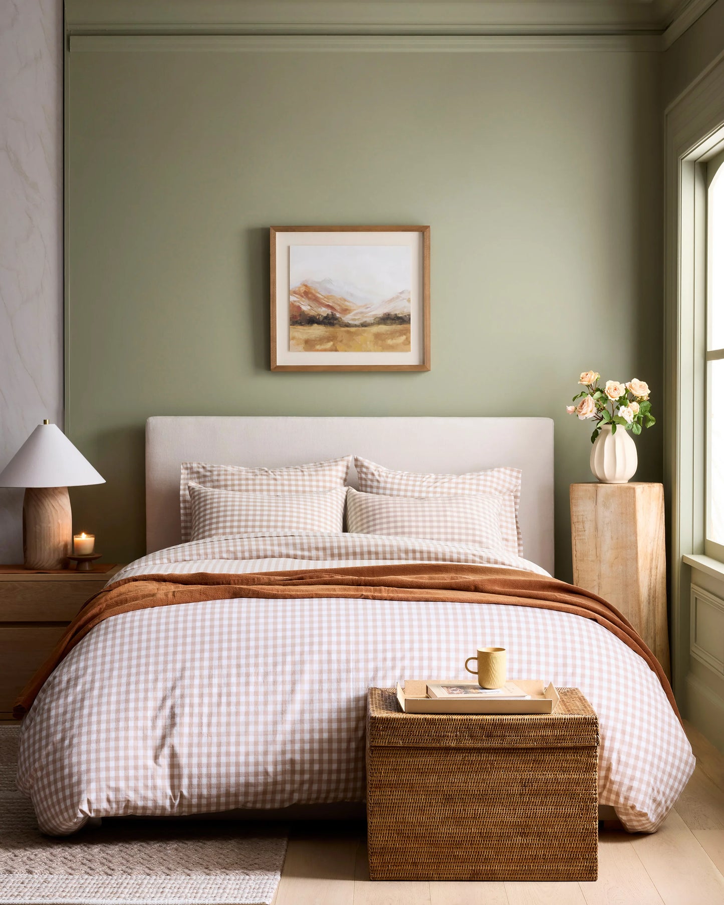 Organic Crisp Percale Gingham Duvet Cover Set - Twin / Cafe