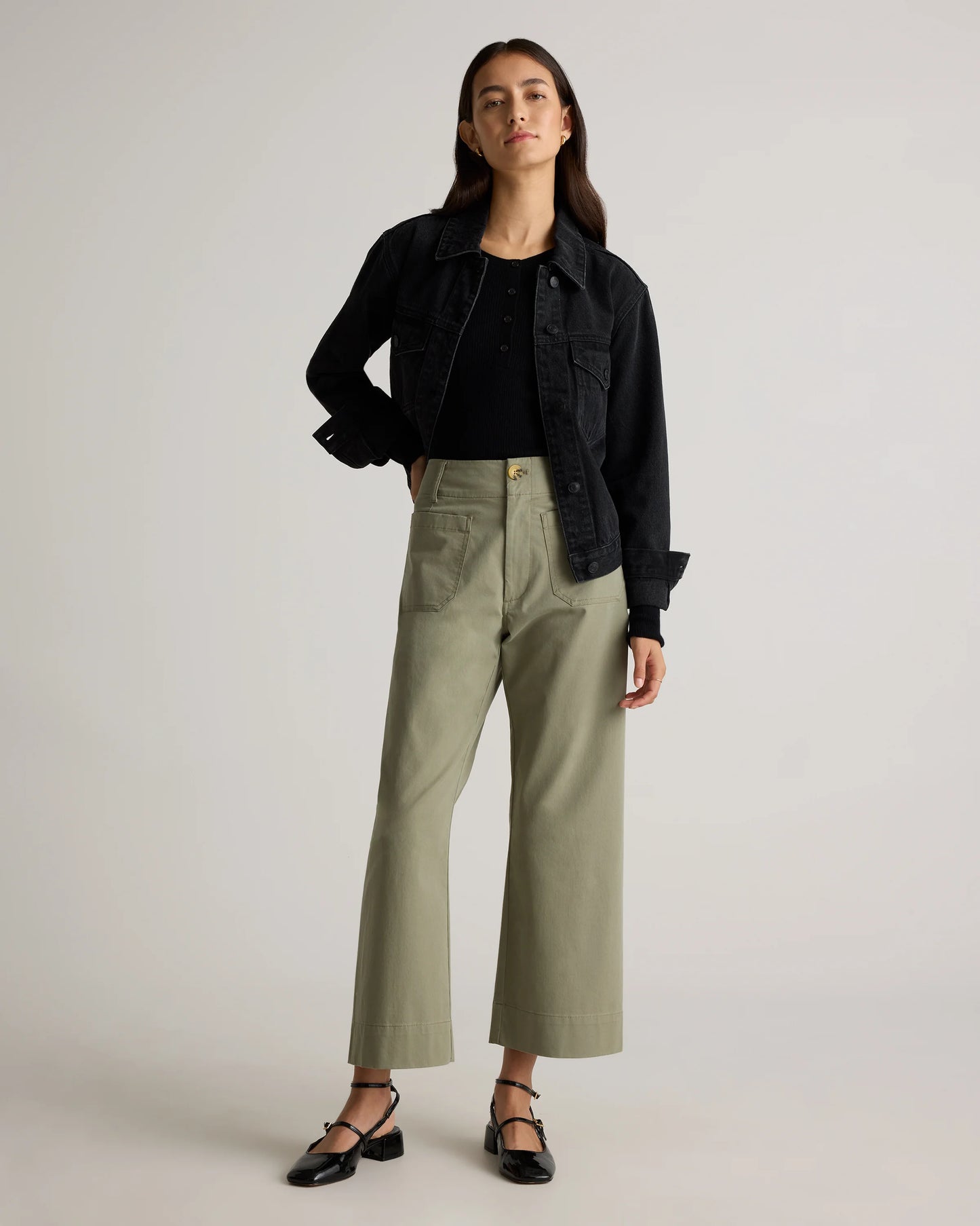Organic Stretch Cotton Chino Cropped Wide Leg Pants - 0 / Aegean Blue