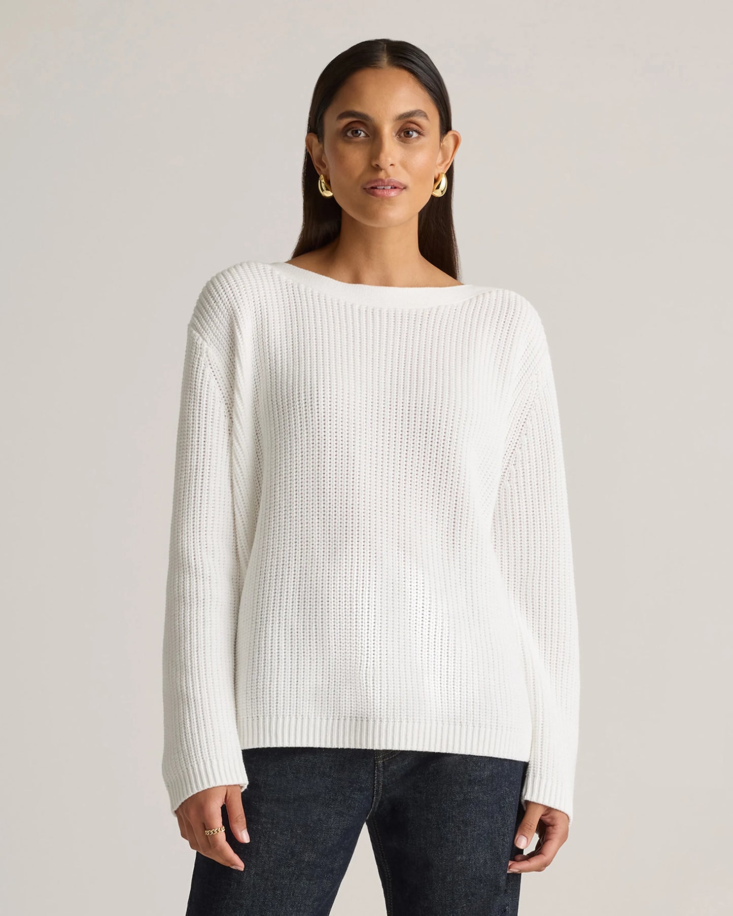 100% Organic Cotton Fisherman Boatneck Sweater - XS / Navy