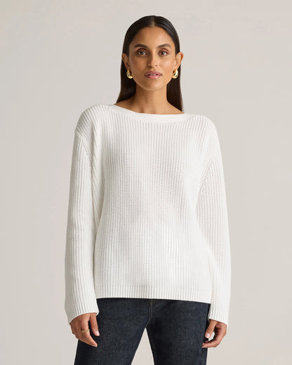 100% Organic Cotton Fisherman Boatneck Sweater - XS / Navy