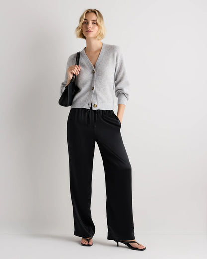 Lightweight Baby Alpaca Cropped V-Neck Cardigan - XS / Smoked Charcoal