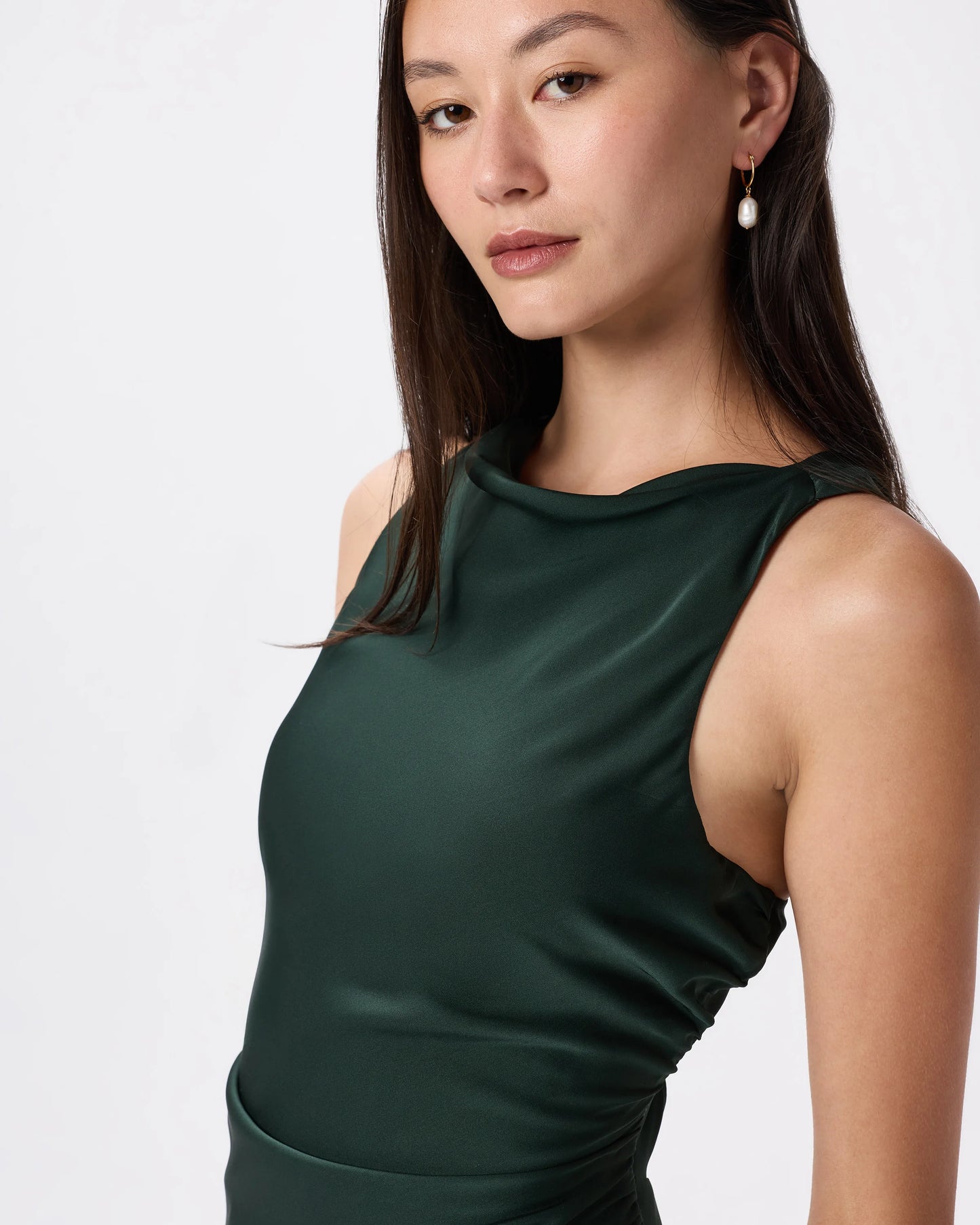 Washable Stretch Silk High Neck Midi Dress - XS / Vintage Navy Roses