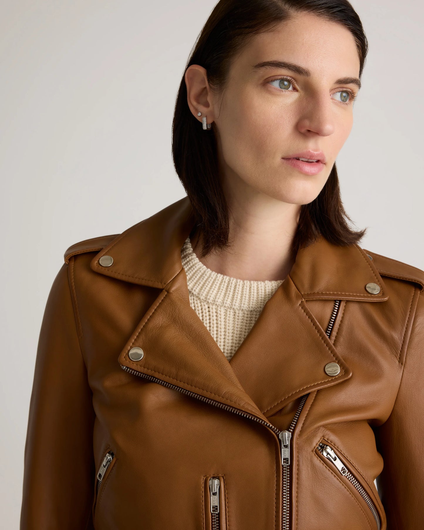 100% Leather Motorcycle Jacket - XS / Cognac