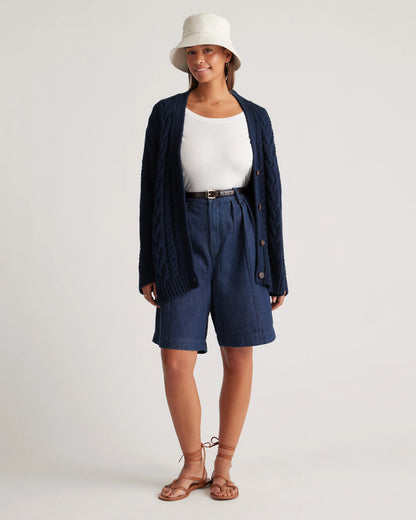 100% Organic Cotton Oversized Cable Cardigan - XS / Heather Brown