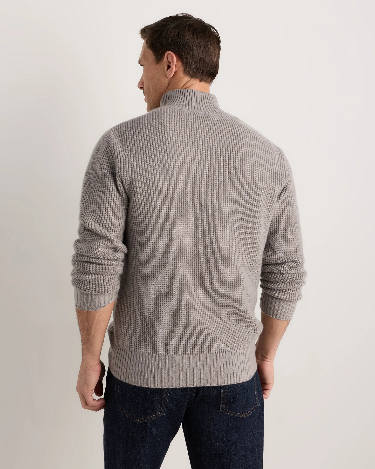 Mongolian Cashmere Waffle Quarter Button Sweater - S / Elk Brown
