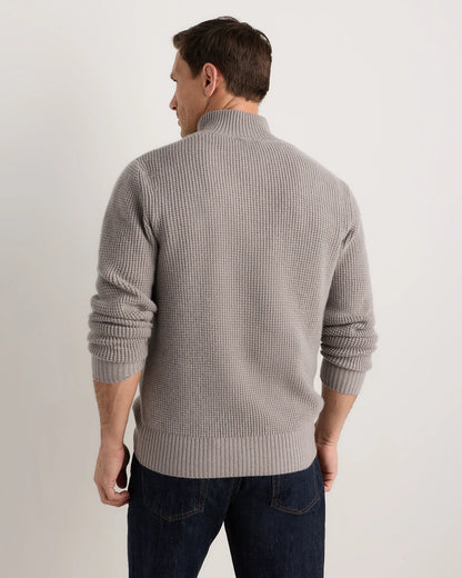 Mongolian Cashmere Waffle Quarter Button Sweater - S / Elk Brown