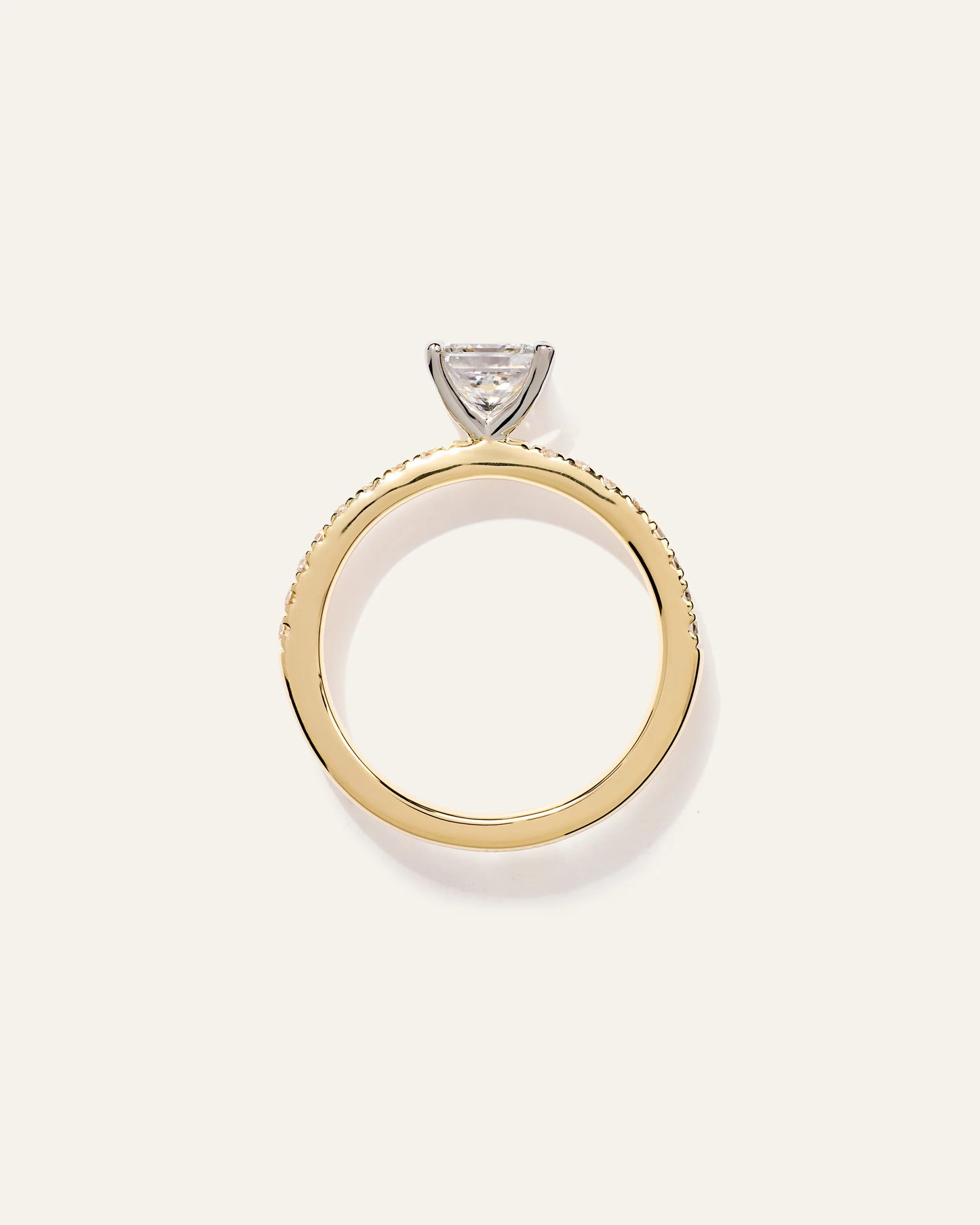 Lab Grown Diamond Princess Petite Pave Engagement Ring - 1ct - 4 / Yellow Gold
