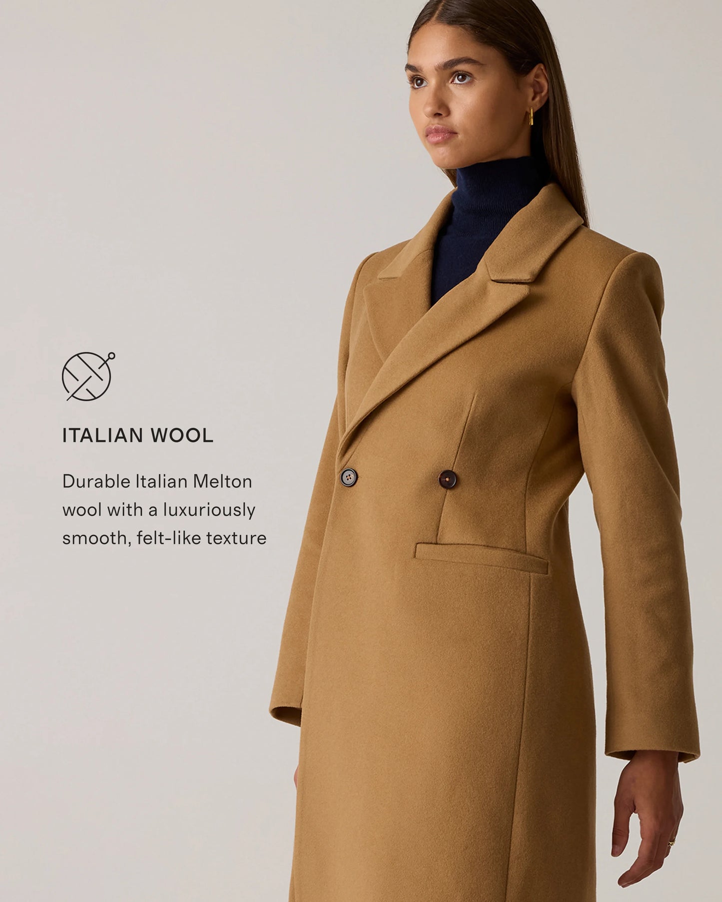 Italian Wool Tailored Long Coat - XS / Caramel
