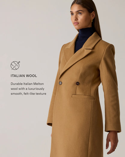 Italian Wool Tailored Long Coat - XS / Caramel