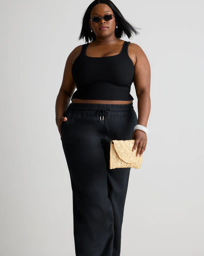 100% European Linen Wide Leg Pants - 1X / Black