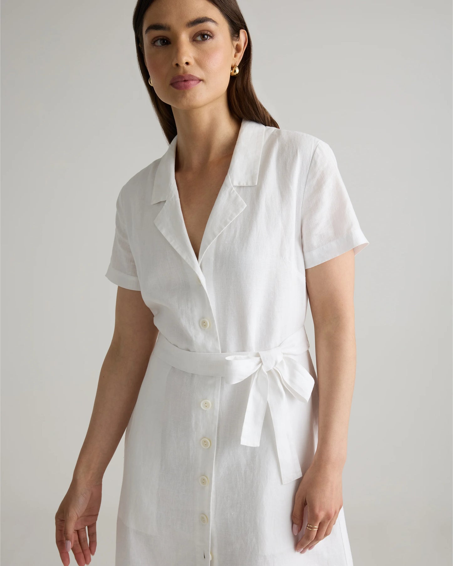100% European Linen Button Front Dress - XS / Sky Blue Mariner Stripe