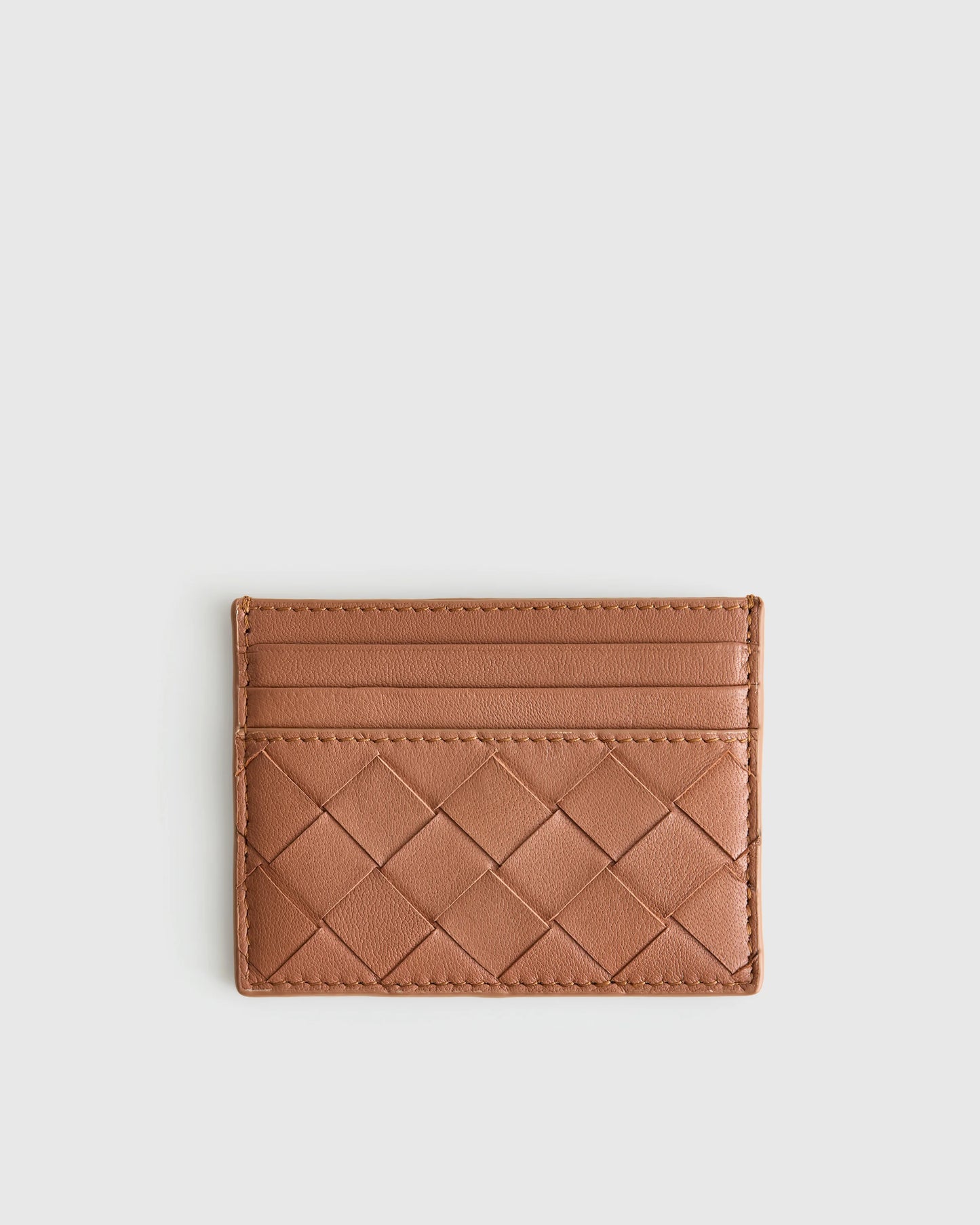 Italian Handwoven Leather Small Card Case - One Size / Cognac