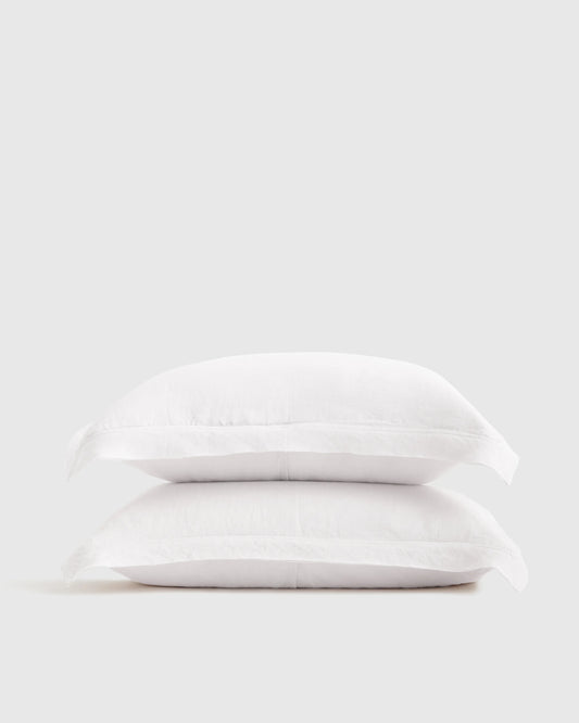 European Linen Double Flange Sham Set - Standard / White