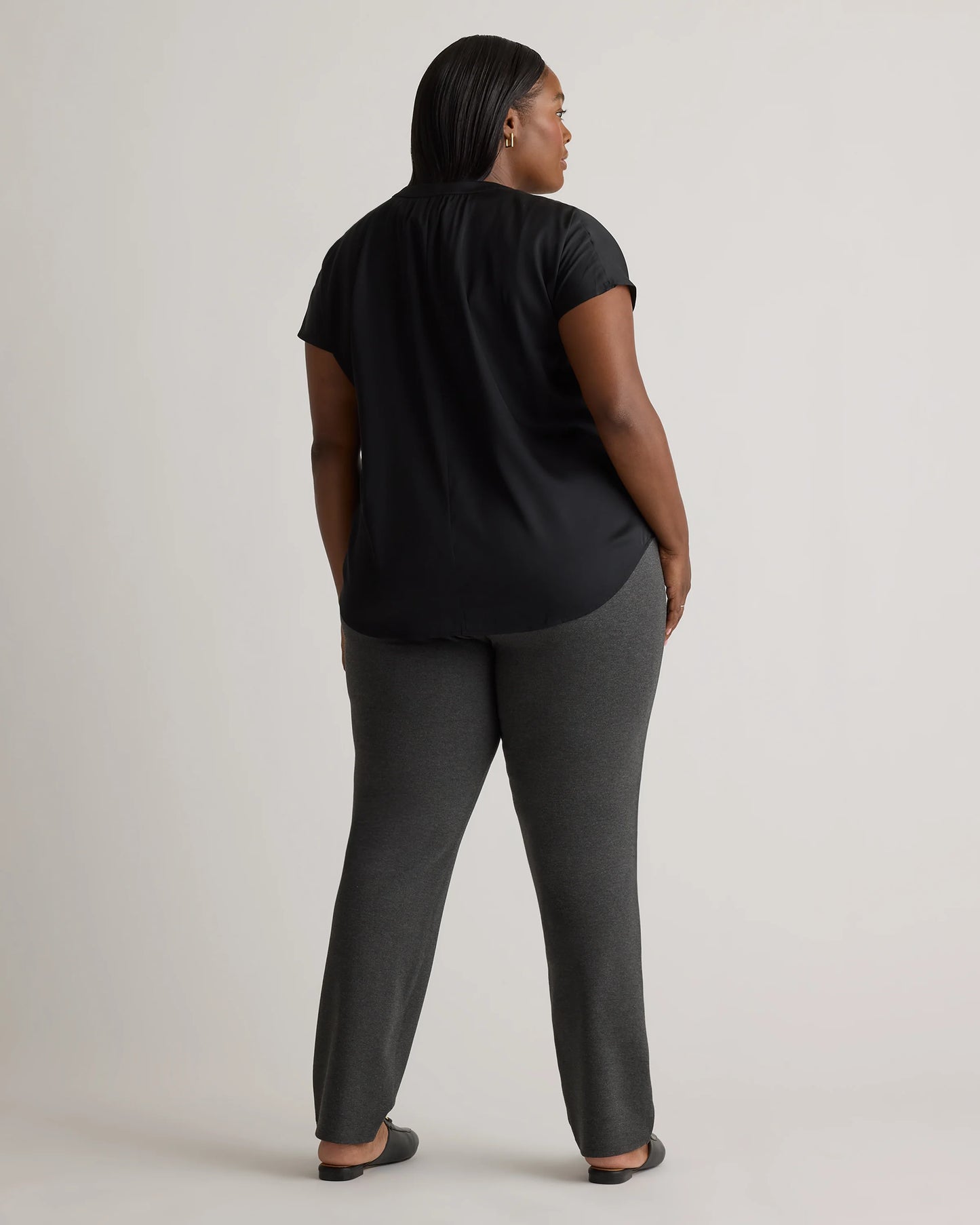 Washable Stretch Silk Dolman Sleeve Blouse - 1X / Black