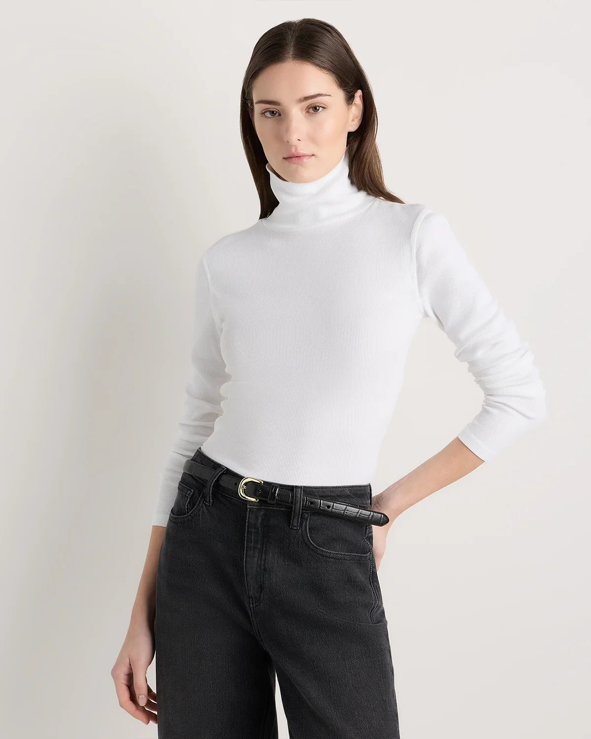 Organic Cotton Micro-Rib Turtleneck - XS / Taupe Brown