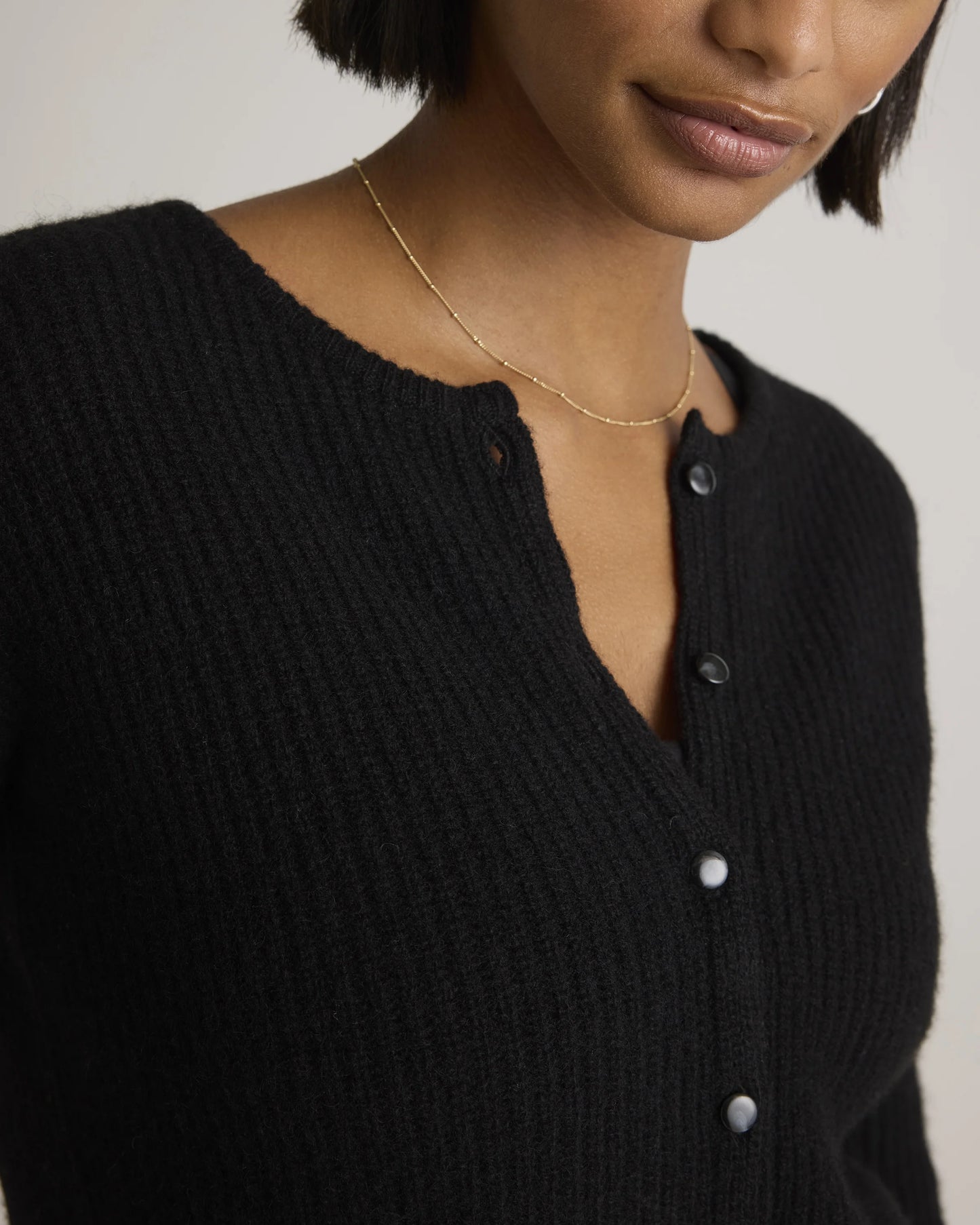 100% Yak Soft Rib Crew Cardigan - XS / Black