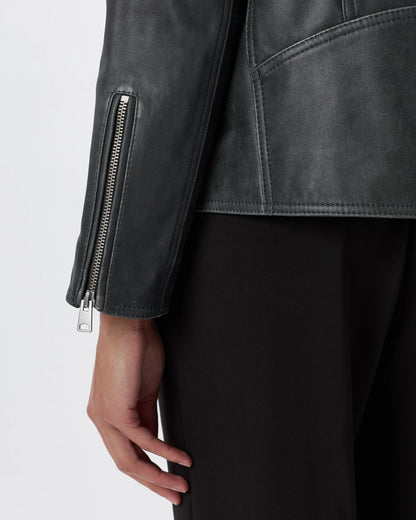 100% Leather Oversized Biker Jacket - XS / True Black