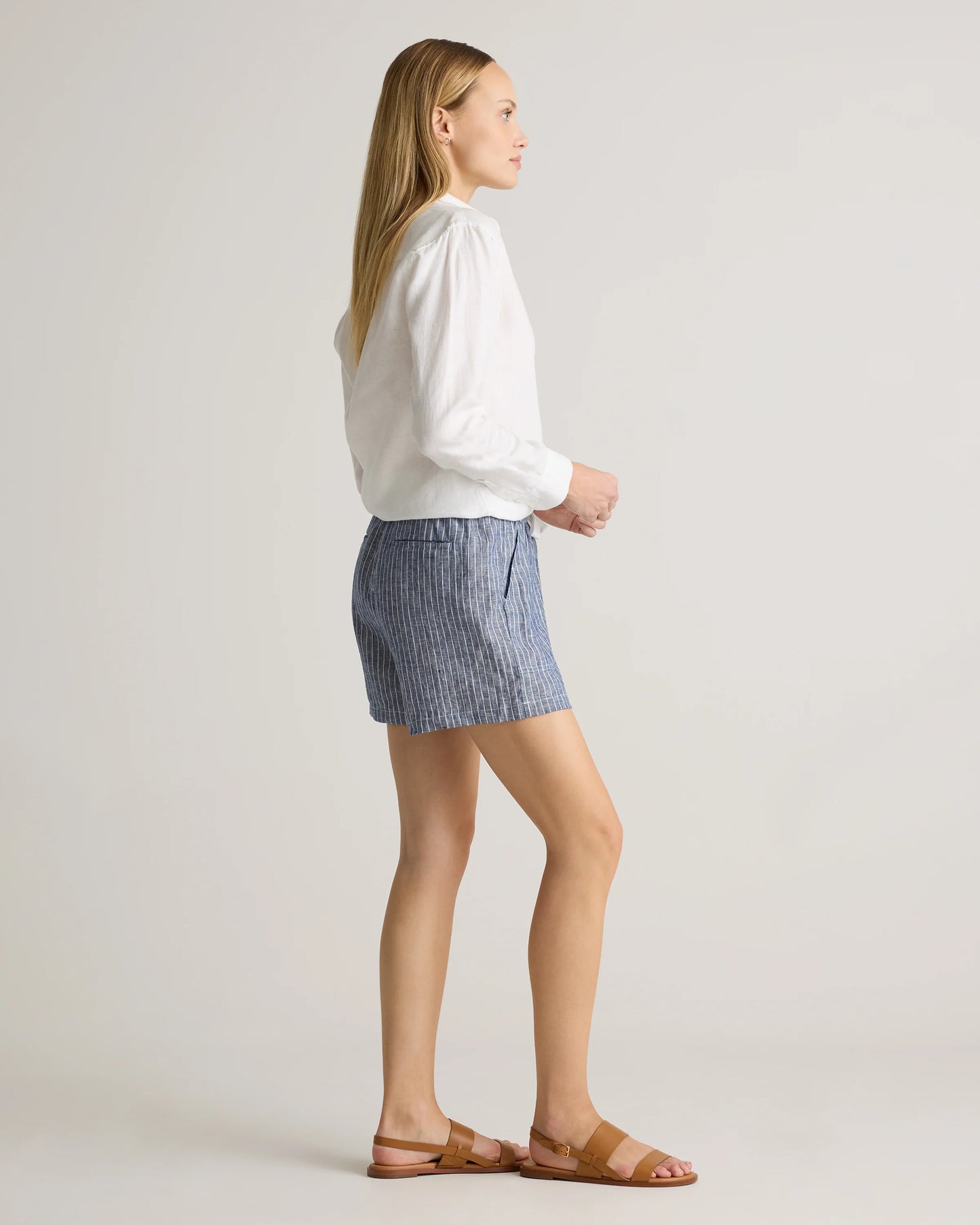 100% European Linen Shorts - XS / Taupe Brown Gingham