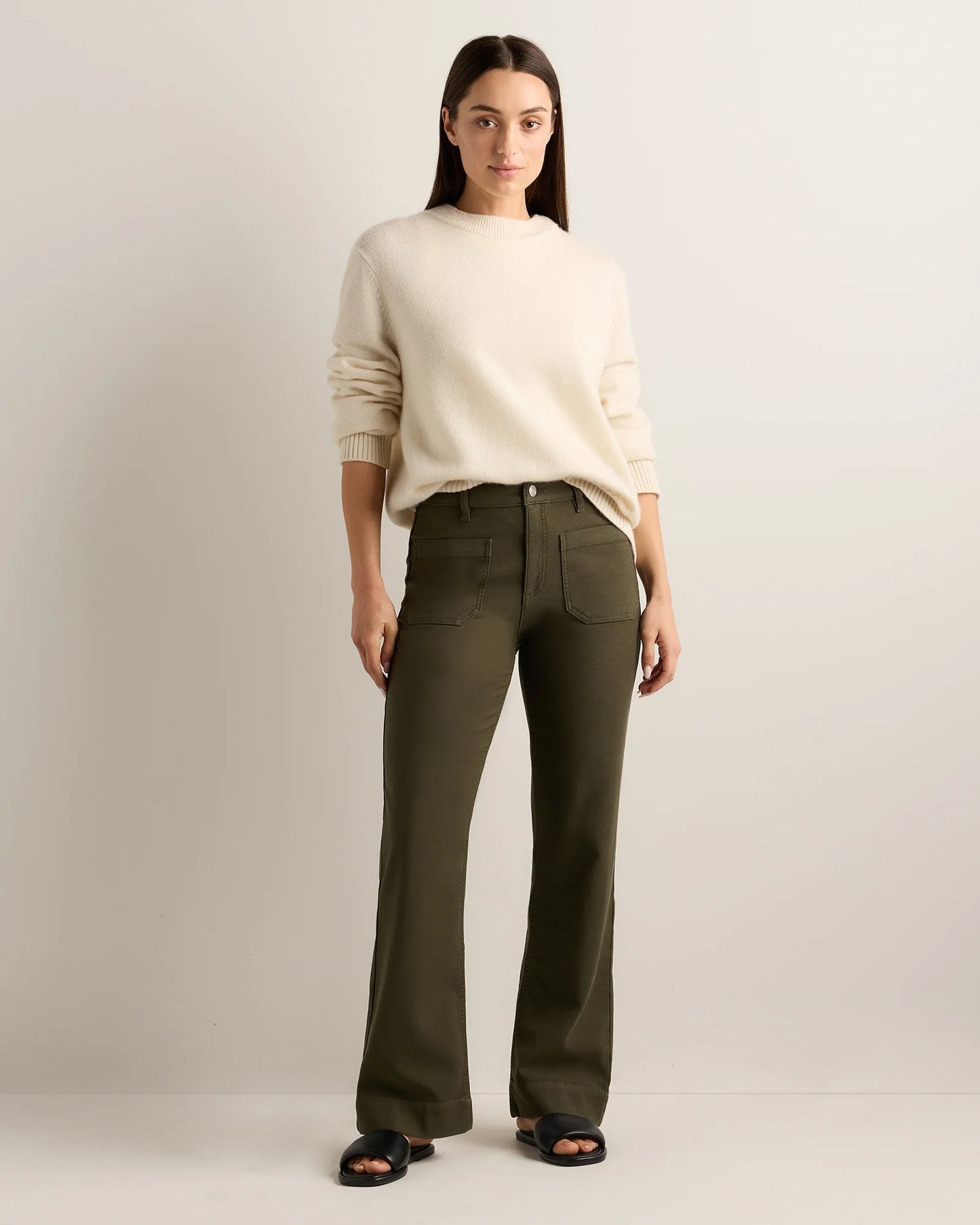 French Terry Wide Leg Pants - 0 / Bayberry Olive