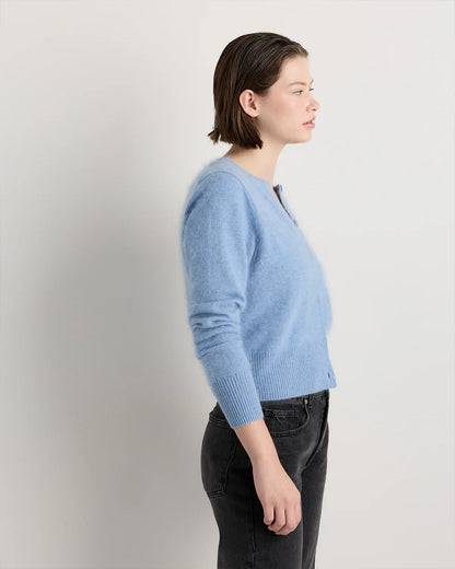 Brushed Cashmere Cropped Crewneck Cardigan - XS / Heather Grey