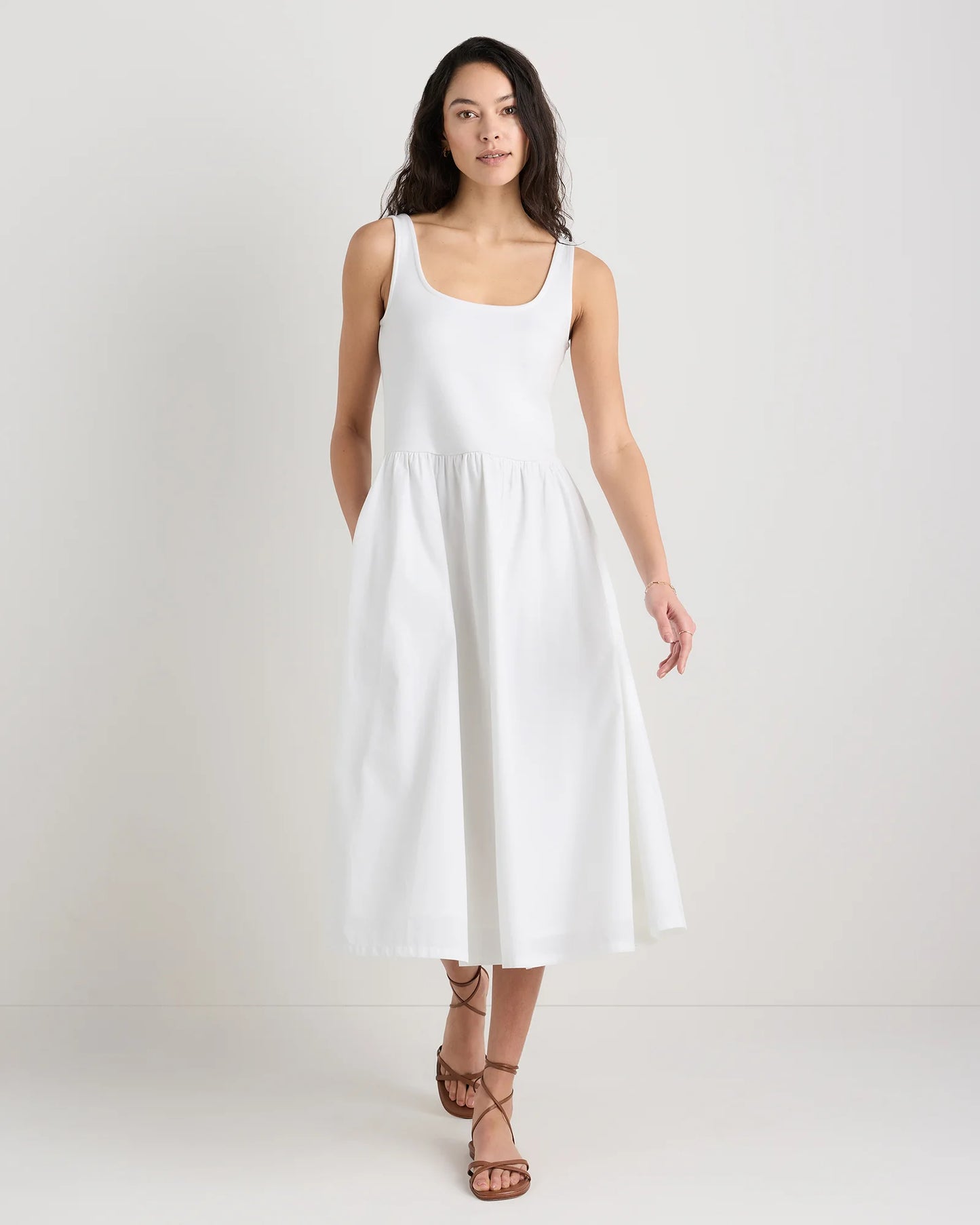 Cotton Mixed Media Tank Dress - XS / Pale Custard Yellow