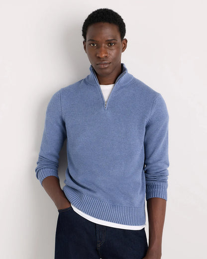 100% Organic Cotton Quarter-Zip Sweater - S / Moonstone Blue