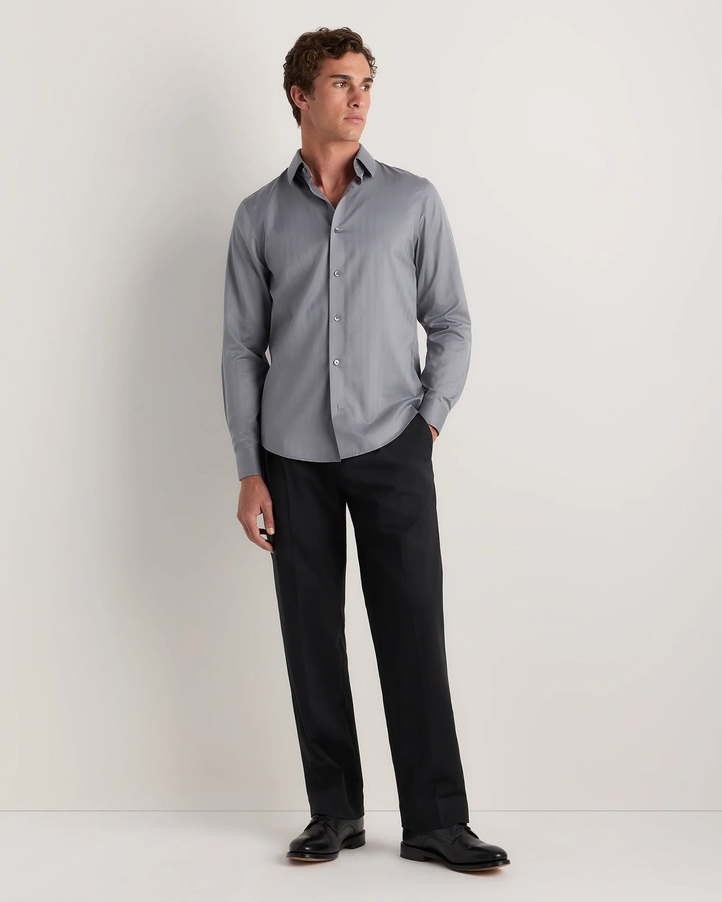 Supima Cotton Herringbone Dress Shirt - S / Blue Stripe