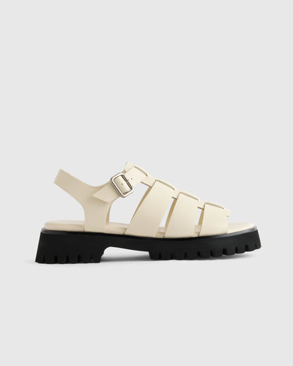 Italian Leather Lug Sole Fisherman Sandal - 5 / Cashew