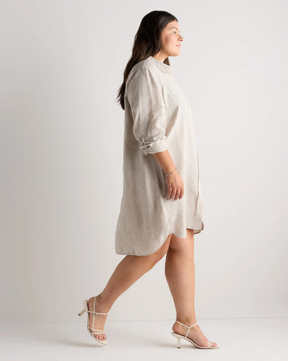100% European Linen Shirt Dress - 1X / Black
