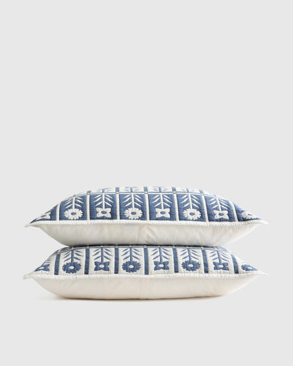Organic Cotton Jacquard Floral Sham Set - Standard / Blue Fog