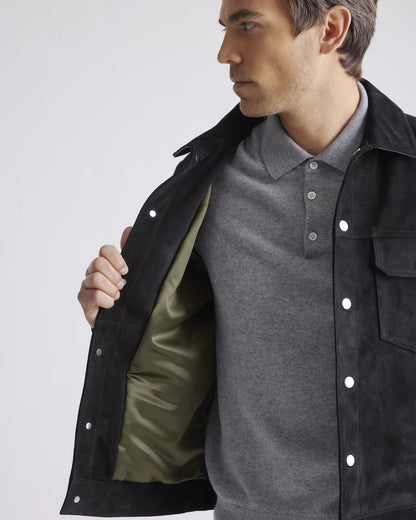 Italian Suede Trucker Jacket - S / Dark Chestnut