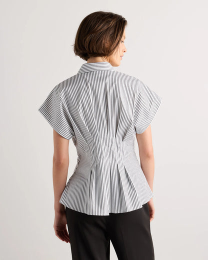 Stretch Twill Pleated Short Sleeve Shirt - XS / Amaranth Pink