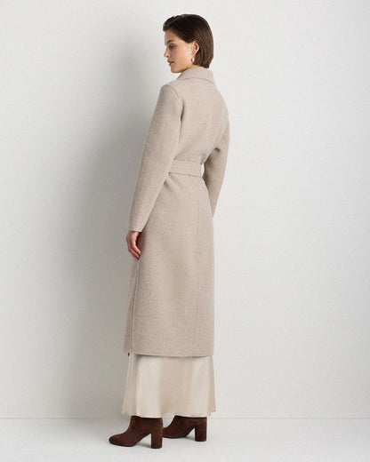 Double-Faced Merino Wool Draped Collar Wrap Coat - XS / Oat