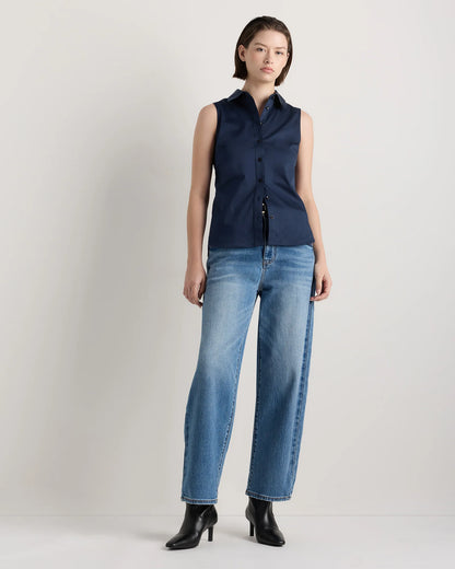 Organic Stretch Cotton Tailored Sleeveless Shirt - XS / Classic White