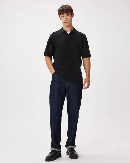 100% Mongolian Cashmere Short Sleeve Polo Sweater - S / Heather Storm Blue