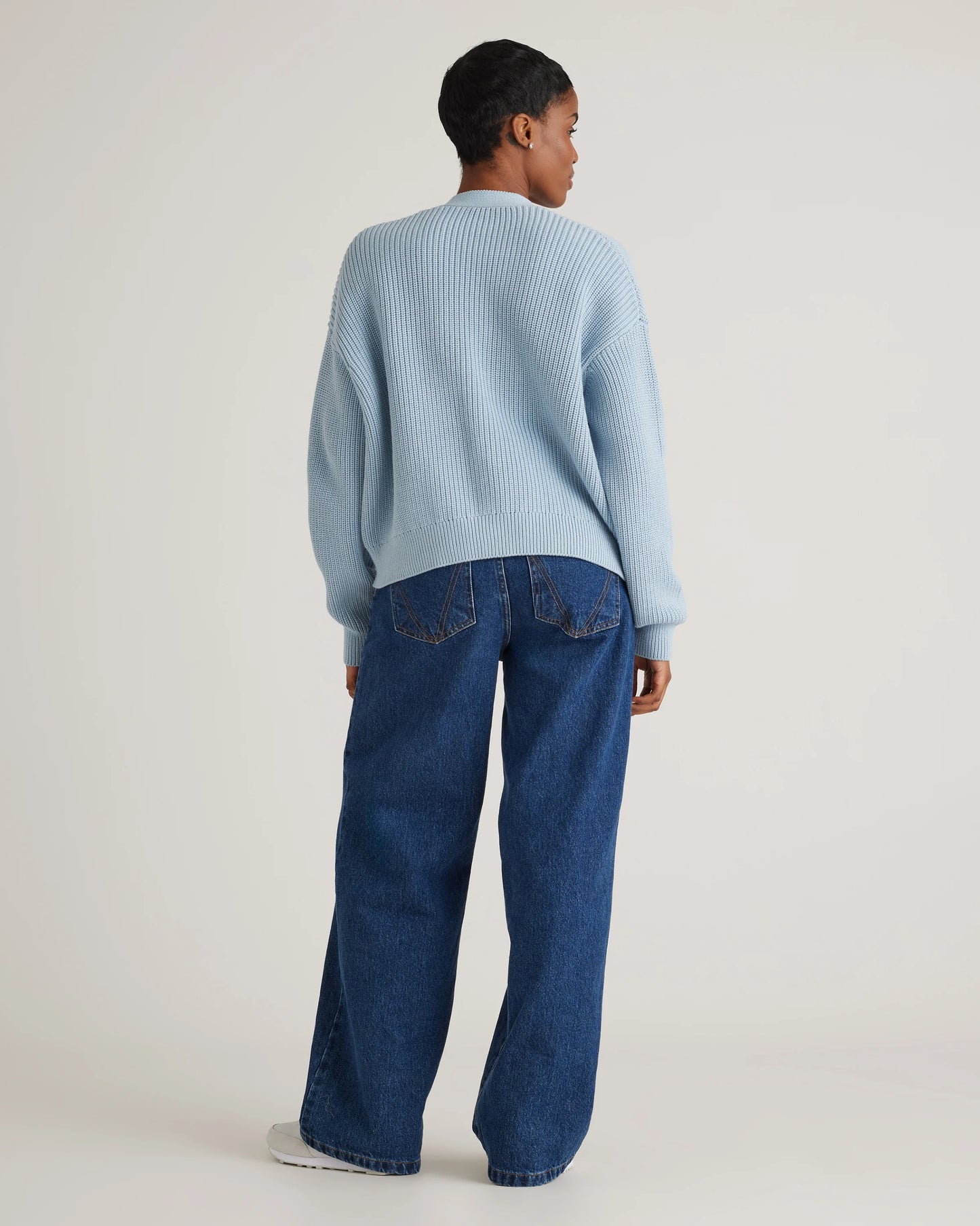100% Organic Cotton Fisherman Boxy Cropped Cardigan - XS / Sapphire Blue