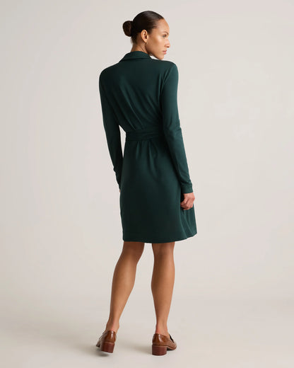 100% Silk Jersey Mini Wrap Dress - XS / Evergreen